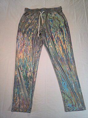 Women's Silver Holographic Jogger Pants Elastic Waist Pockets Shein Medium